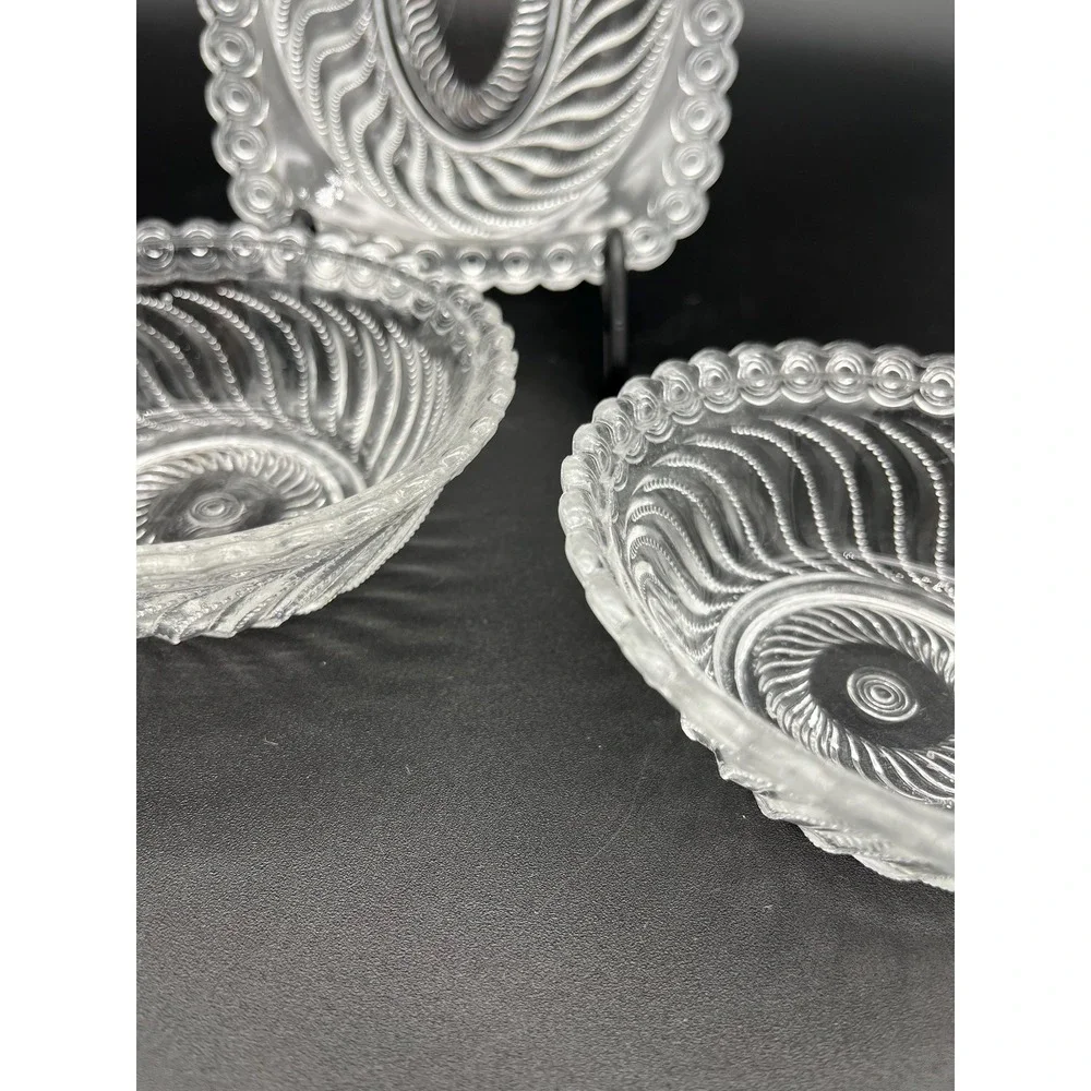 EAPG Beaded Swirl Bowl Set 3 Pieces Early American Pressed Glass